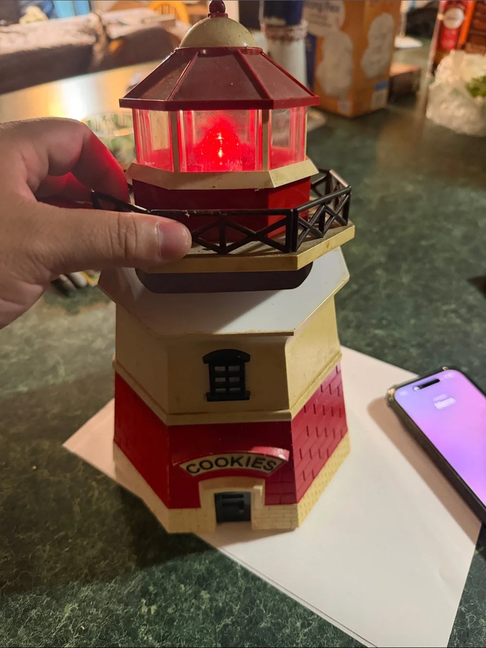 Lighthouse Cookie Jar Decorative Container - Red and Cream